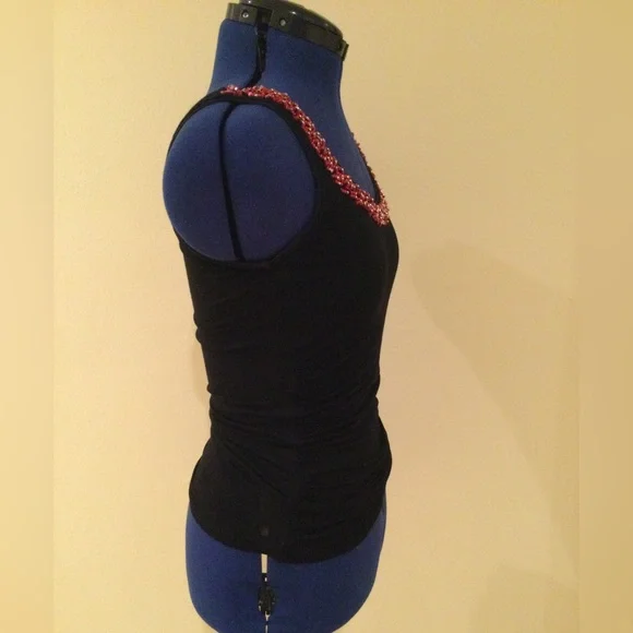 WHBM Black Ruch Tank Red Bead Accent Neckline - Picture 3 of 6